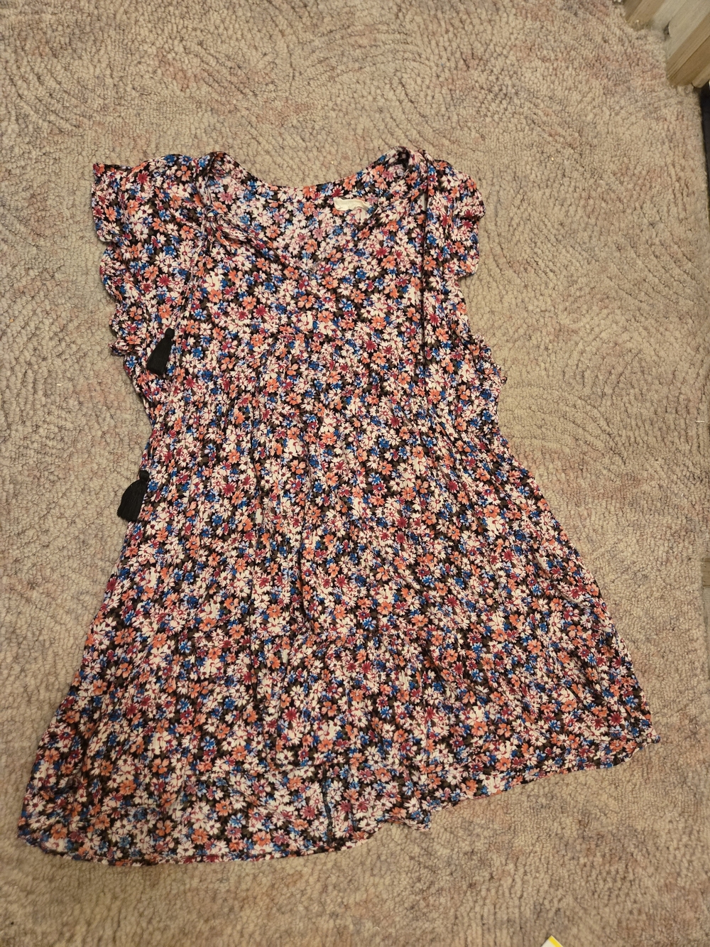 Floral Ruffle Sleeve Dress - Pink Multicolor